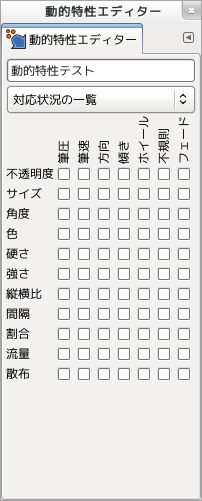 GIMP 『動的特性エディター』ダイアログ