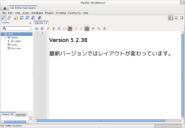 MySQL Workbench 5.2.38 レイアウト