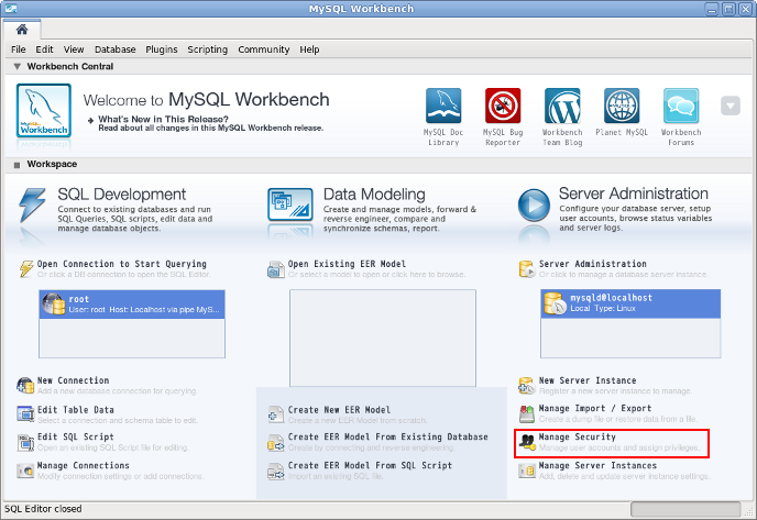 MySQL Workbenchによるアカウント追加 アカウント画面選択
